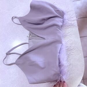 Le Lis Lavender Feather-Trimmed Bralette